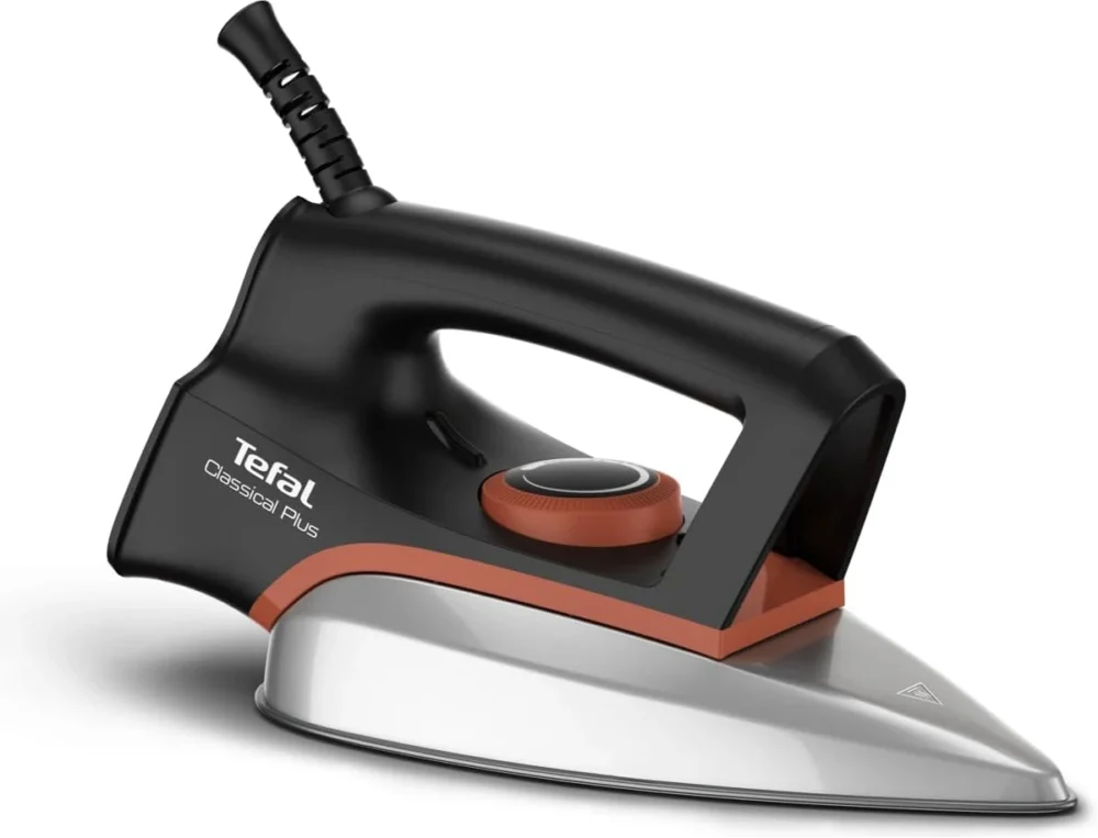 TEFAL Dry Iron | Classical Plus | 1200 W | Fast Heat-Up | Easy-Gliding Soleplate | Lightweight | Temperature control | Black & Terracotta| FS3110M0