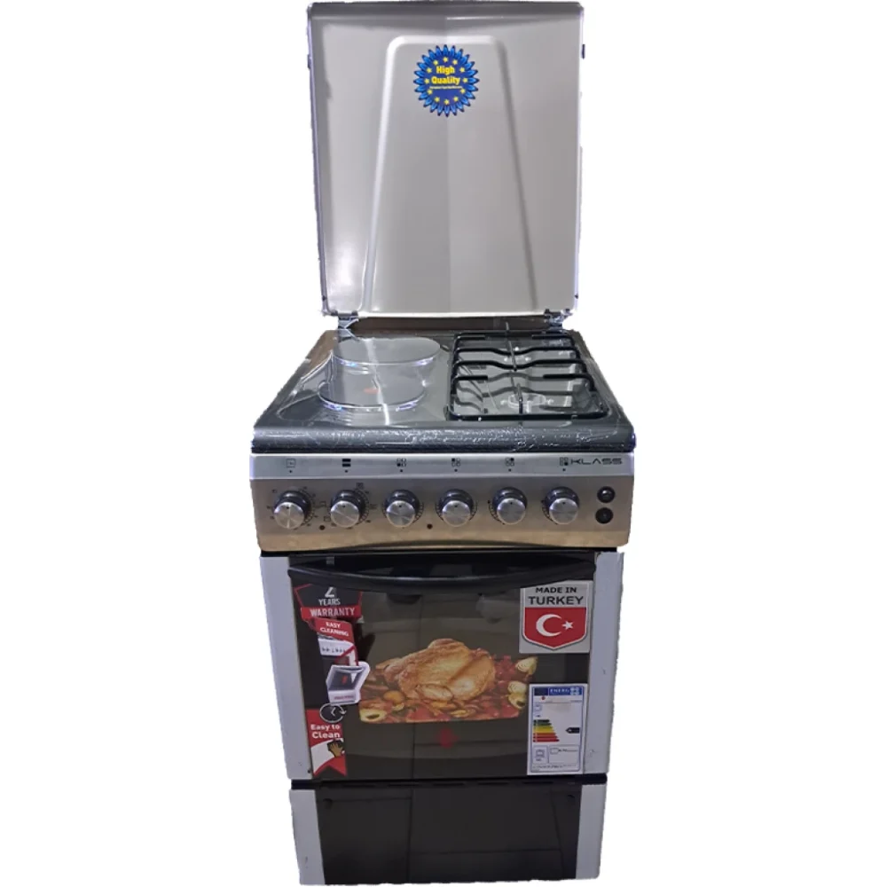 KLASS Cooker 50x60cm, 2 Gas Burners + 2 Hot Plates, Electric Oven & Grill, Rotisserie, Oven Lamp & Timer, 4TTE-5622TI